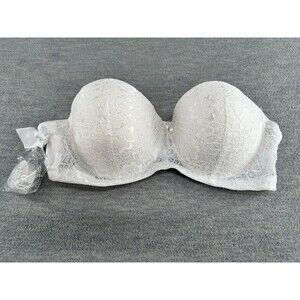 Q-T INTIMATES - White Front Lace Strapless Padded Bra Size 34A  A6